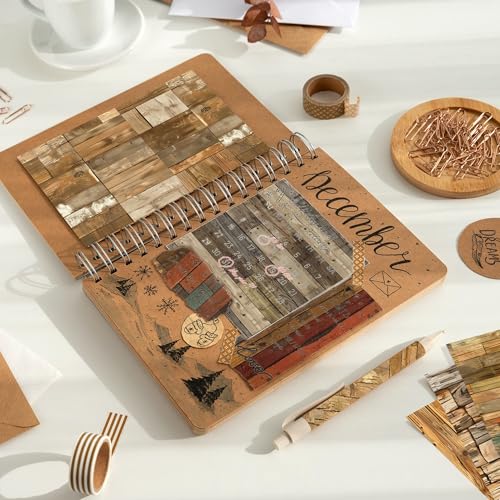Wood Texture Pattern Scrapbook Paper, Single-Sided 6"x6" Cardstock, Vintage Journaling Scrapbooking Supplies, for Aesthetic Room Decor Wall Art DIY Photo Album - 24 Sheets (21010C)