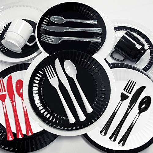 Party Essentials Extra Heavy Duty Hard Plastic Cutlery Combo Pack and Full Size Knives/Forks/Spoons, Red, 8 Place Setting-Count - color: Red, size: 24-Pieces/ 8-Place Settings