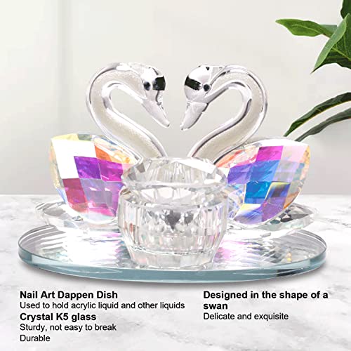 Nail Art Dappen Dish, Swan Shape Multifunctional Liquid Powder Exquisite Elegant Glass Acrylic Liquid Cup Holder Photography Prop Glassware Tools with Lid for Home Nail Salon