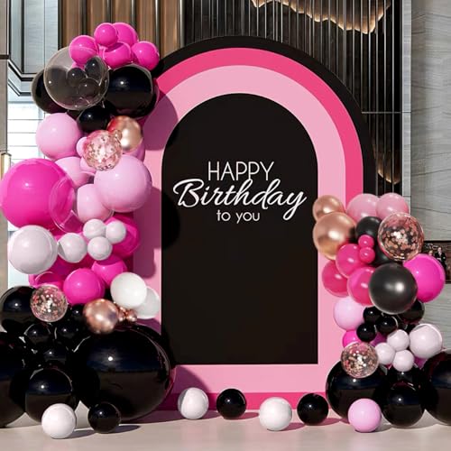 MEBAY Hot Pink Black and Gold Balloon Arch Kit, 141Pcs Rose Red Black Dusty Rose Gold Metallic Pastel Pink White Balloons for Birthday Wedding Bachelorette Gender Reveal Anniversary - color: 141-hot Pink