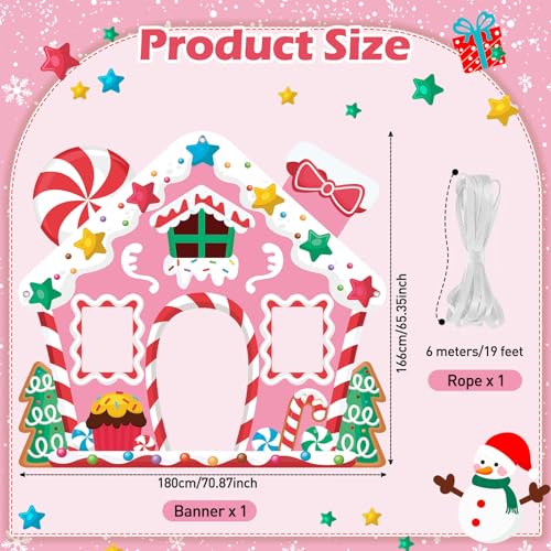 WovWeave Life Size Pink Gingerbread House Christmas Decoration Holiday Backdrop for Indoor Outdoor Display – Gingerbread House Decor for Christmas Party Decorations & Photo Booth Prop, 65 x 71 Inches - style: Pink Gingerbread