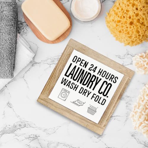 Open 24 Hours Laundry Co. Sign, Laundry Room Sign, Rustic Farmhouse Tabletop Decor for Home Bathroom, Funny Washing Room Wall Art Signs, Decorative Wooden Plaque Signs - color: Color13