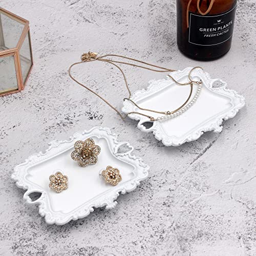 (2 Pack) Vintage Small White Ring Dish, Birthday & Wedding Gifts for Women,Wedding Ring Tray - White - color: White (2 Pack)