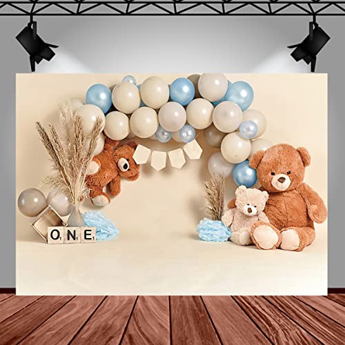 Bear Newbown 1st Birthday Cake Breakup Balloon Baby Backdrop Decoration Photo Studio Photocall 1st Birthday Party Banner Cake Smash Photo Prop,5x3ft - size: 5x3ft