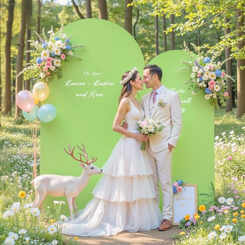 7.2 and 6FT Sage Green Arch Covers Set of 2, Stretchy Spandex Fabric Arch Backdrop Cover, Double-Sided Fitted Wedding Arch Backdrop for Baby Shower Birthday Party Photo Booth Decoration - color: Light Green