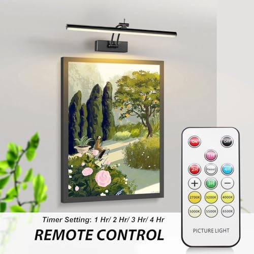 Yuichoy 2 Pack Picture Lights for Wall Battery Operated, 16 inch Wireless Art Lighting for Painting, 6 Colors Picture Frame Lights with Remote, Dimmable 5200mAh Gallery Light, Black - color: Black, size: 16 inch