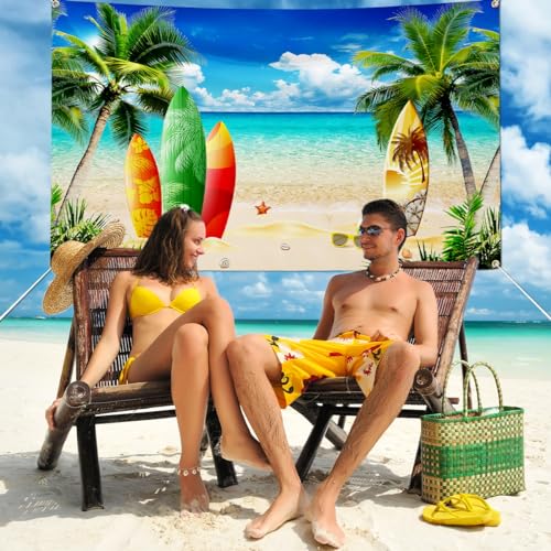 Beach Party Decorations Summer Beach Backdrop Luau Surfboard Photo Backdrop Banner Tropical Hawaiian Photo Booth Props Seaside Island Pool Party Supplies