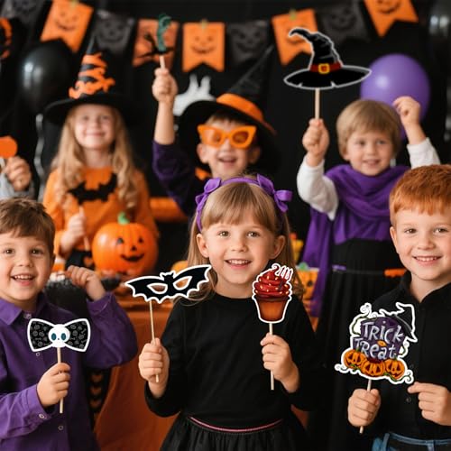 Halloween Photo Booth Props Kit, 24 Pieces DIY Vintage Scary Party Supplies, Vampire Skull Witch Photo Booth Props Kit for Women & Men Dress Up Accessories Costumes Props