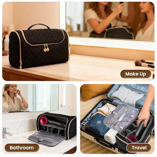 Large Travel Carrying Case for Dyson Airwrap & Shark FlexStyle, Waterproof Hair Tool Organizer Bag with Customizable Dividers, Padded Storage Pouch for Stylers & Attachments, Black