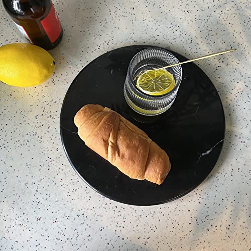 Natural Round Marble Tray Glossy Pastry Board for Dessert, Cheese, Coffee, Appetizers (Black Marquina) - color: Black Marquina