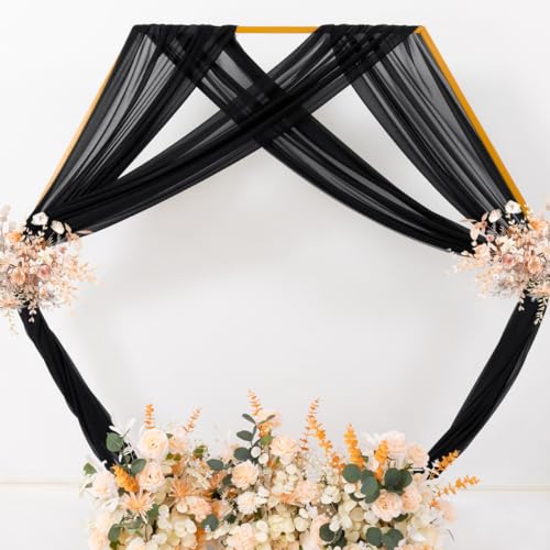 MLMC Black Wedding Arch Draping Fabric 1 Panel 29" x 20 FT Extra Long Gauze Drapes Sheer Backdrop Curtains 6.6 Yards Outdoor Drapery Panels for Wedding Ceremony Party Ceiling Decoration - color: Black