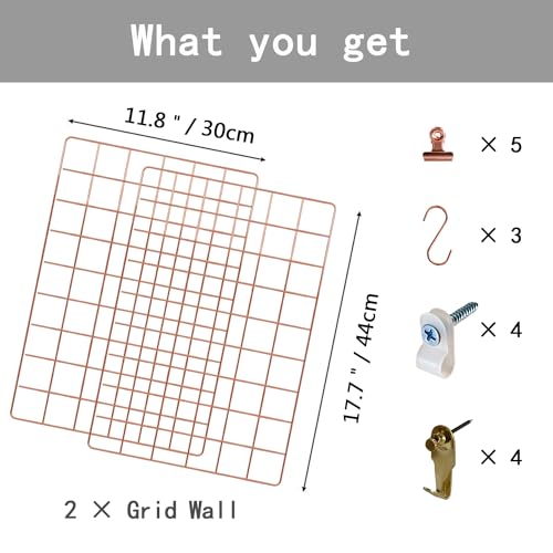 Metal Mesh Wall Grid Panel for Photo Display,Message Board,Size: 17.5" x 11.8",Pack of 2 (Rose Gold) - color: Rose Gold