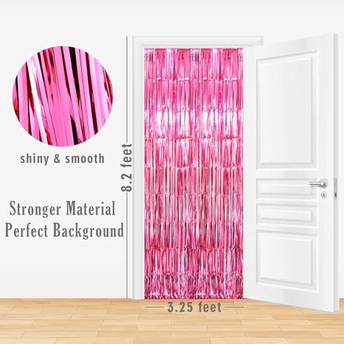 GOER 3.2 ft x 8.2 ft Metallic Tinsel Foil Fringe Curtains Party Photo Backdrop Party Streamers for Galentines Day, Birthday, Graduation, New Year Eve Decorations Wedding Decor (1 Pack, Hot Pink) - color: Hot Pink, size: 1 Pack