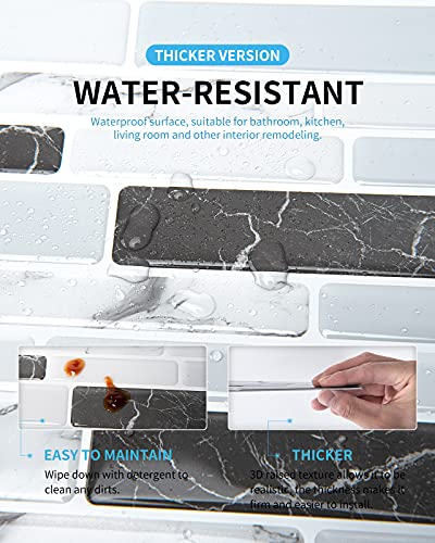 Art3d Thick Peel-and-Stick Kitchen Backsplash Tile, 10-Sheet Marble Design Self Adhesive Wall Tiles for Kitchen Bathroom Back Splash - Grey - color: Gray Marble Thickened, size: 12" x 12" (10 Sheets)