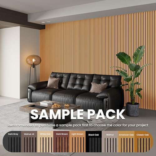 Smartstandard Sample Wood Slat Wall Panel, Soundproof Wooden Wall Panels, Acoustic Wood Panels for Wall, Light Brown, Sample Pack - color: Light Brown, size: 6" x 4.7"