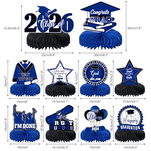 10PCS Graduation Party Decorations Class of 2026 Congrats Grad Table Centerpieces Congratulate Graduation Honeycomb Table Toppers for Graduation Party Supplies(Blue Black) - color: Blue Black