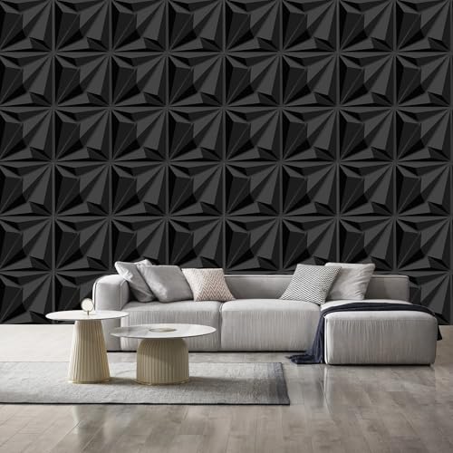 Decorative 3D Wall Panels, 33 Pack Textured PVC Tiles 12x12 Inch, Black - Covers 33 Sq Ft, Modern Wall Art for TV Wall & Game Room, Waterproof & Cuttable (Glue Required)