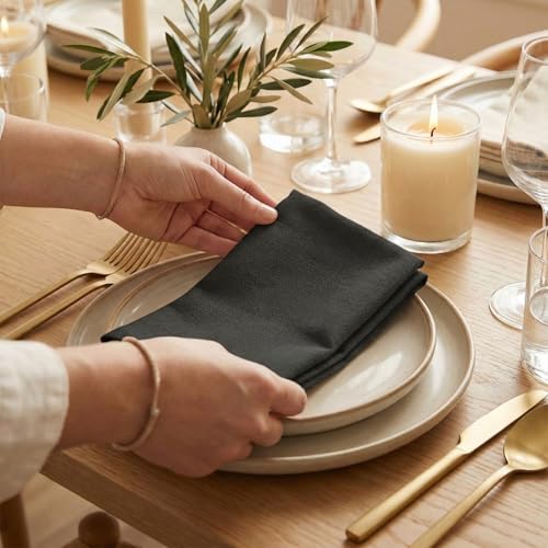 ACCENTHOME Accent Home 100% Cotton Napkins, Delicate Cloth Napkins for Dinners, Parties and Weddings,18 x 18 Inch Set of 12 - Black - color: 08 - Black - Twill, size: 18"x18" - Pack of 12