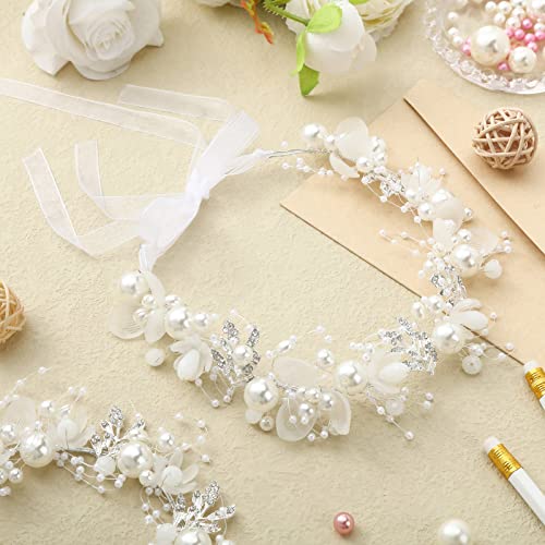 Retrowavy 2 Pcs Flower Girl Headpiece, Flower Girl Hair Accessories Rhinestone Crystal Princess Pearl Headband Bridal Hair Headband for Wedding First Communion(Silver) - color: Silver