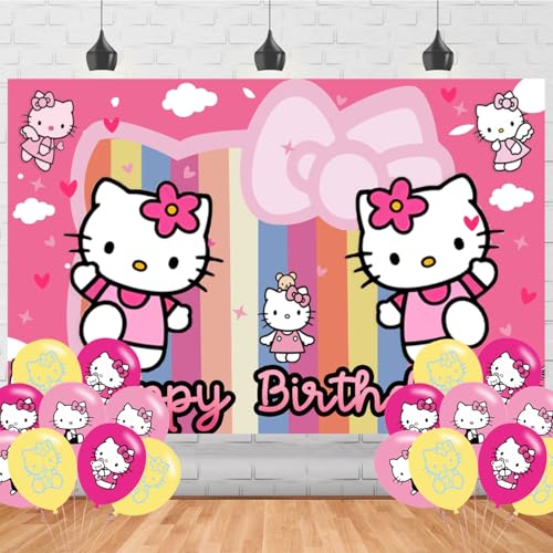 Cute Hello Cat Birthday Party Backdrop Photo Background Cartoon Cat Birthday Party Decorations Banner Cartoon Cat Theme Photography Backdrop