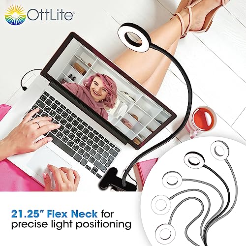 OttLite Capture Clip-On LED Desk Lamp and Ring Light for Desk, Use for Reading, Selfie, for Computer, ClearSun LED Technology, Dimmable with 3 Color Modes - color: Black Clip-On Light