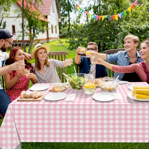 12Pack Pink and White Plastic Checkered Tablecloth, Premium Decorative Disposable Pink Gingham Plaid Table Cloths for Parties, Rectangle Party Table Cover for Picnic Farm Birthday Wedding, 54x108 Inch - color: Pink Checkered, size: 54"x108"-12 Pack