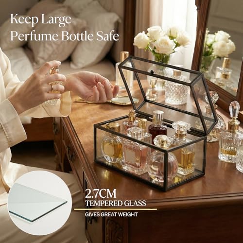 40 Lipsticks Organizer with Lid, Glass Display Box Fits Large Perfume & Skincare, Easy-Access Organiser for Vanity Countertop, Multifunctional Display Box in Any Rooms - color: black