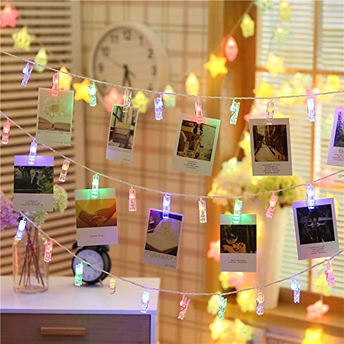 LED Photo String Lights 20 Photo Clips Battery Powered Fairy Twinkle Lights, Wedding Party Home Decor Lights for Hanging Photos, Cards and Artwork Multicolor - color: Multicolor, size: 20