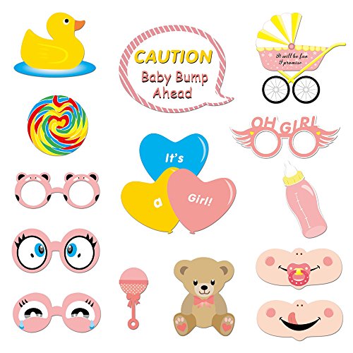 It's a Girl Photo Booth Prop (53Count), Konsait Baby Shower Pink Lovely Baby Bottle Masks Photobooth Props with Sticks for Baby Shower Accessories Newborn Girl Gift Party Favor Supplies Ideas