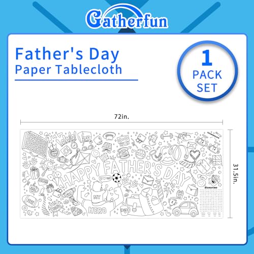 Gatherfun Father's Day Themed Activity Poster/Table Cover - 72" x 31.5" Wall Art for Classroom Wall, School Parties, Happy Father's Day Decorations - style: Father's day