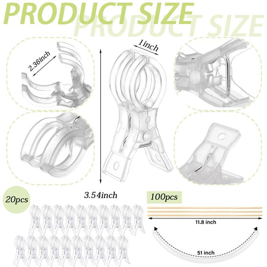 20 Pack Clips for Balloon Arch & 100 Pcs Long Skinny Balloons - Clear Heavy-Duty Clamps for Backdrop and Balloon Decoration Kit, Balloon Clips for Balloon Arch Birthday Party Crafts Photography Studio - color: 20 Transparent Clips + 100 Transparent Balloo
