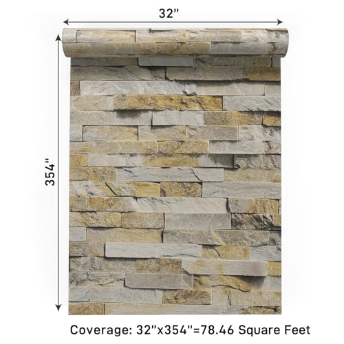 VaryPaper 32''x354'' Large Size Slate Brick Wallpaper Peel and Stick Wallpaper Brick Contact Paper for Walls Removable Waterproof Self Adhesive Faux Brick Wall Paper for Bedroom Bathroom Fireplace - color: Slate Brick, size: 32" x 354"