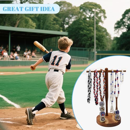rain bunny Wooden Baseball or Softball Drip Necklace Organizer Holder, Championship Ring Display Holder, Softball Ring Holder, Drip Necklace Baseball Display Gift (Walnut Round Base) - color: Walnu Round Base