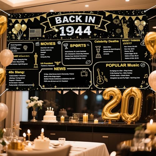 IVN Back in 1944 Backdrop Banner 71x43 Inch Vintage Year Birthday Party Decorations Photography Background Photo Booth Props for Men Women - color: Back in 1944