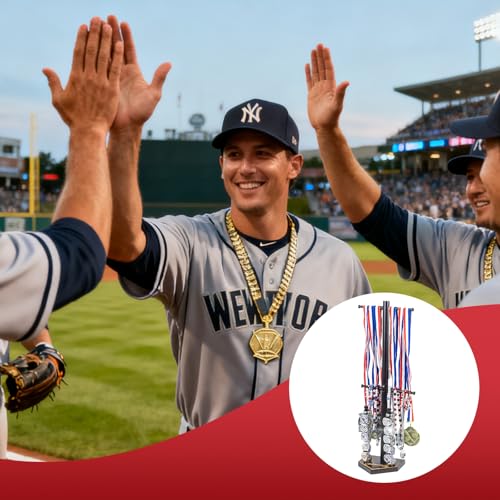 Baseball Ring Holder With Medal Hanger,Wooden Championship Memorabilia Display Holder Accessories,Baseball or Softball Drip Necklace Organizer Holder,Jewelry Organizer,23Inch x 8.6Inch
