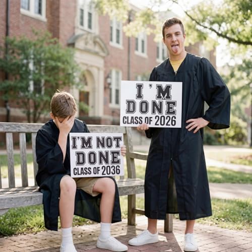 Novabright 2 Pcs 2026 Senior Photo Props I'm Done I'm Not Done Sibling Signs, 12 x 9 Class of 2026 Sign with 0-9 Number Stickers, Funny Graduation Picture Props for Senior Grad Party Supplies(Black)