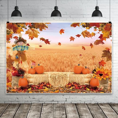 Fall Backdrop Thanksgiving Friendsgiving Backdrops for Photography 10x8FT Banner Autumn Wheat Field Pumpkin Maple Leaves Theme Party Decorations Studio Props Wallpaper - color: Pumpkin Yellow 2