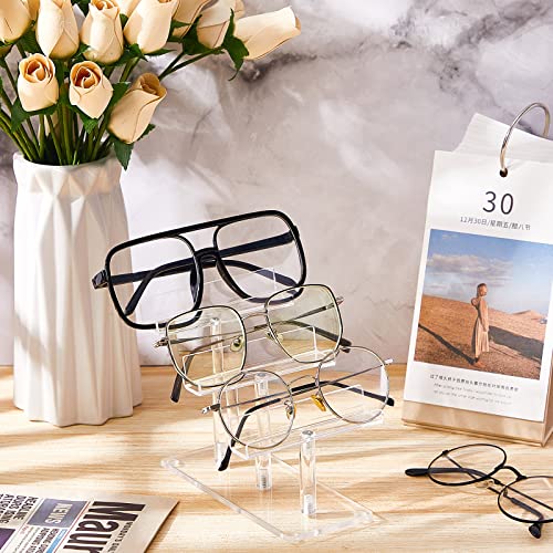 Sintuff 4 Pcs 3 Tier Acrylic Sunglasses Rack, Eyeglasses Stand, Sunglass Holder, Glasses Clear Eyewear Organizer Holder Display Risers for 3 Glasses Frame Shop Home Storage - color: Clear, style: 3 Tier