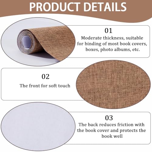 CRASPIRE 51 x 11.8 Linen Book Cloth Brown Books Binding Fabric Surface Paper Backed Bookcover Densely Woven Cloth Books Album Scrapbooking Archival Covering Protector Bookcloth Bookbinding Supplies - color: Brown
