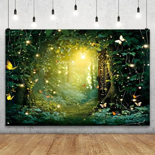 YongFoto Enchanted Forest Backdrop 7x5ft Wildflowers Firefly Butterfly Spring Garden Fairy Tale Wonderland Photography Background Kids Birthday Party Banner Portraits Photoshoot Wallpaper Props - color: Style 3, size: 7ftx5ft