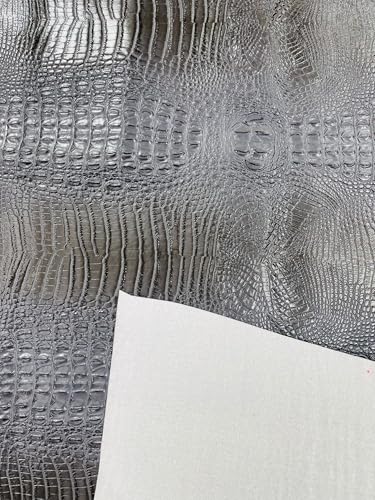 54” Wide Gator Two Tone Fake Leather Upholstery, 3-D Crocodile Skin Texture Faux Leather PVC Vinyl Fabric Sold by The Yard. (Gray) - color: Gray