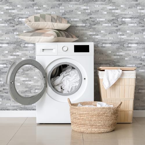 Yipscazo 10 Sheets Peel and Stick Stone Metal Tile Backsplash, Stick on Tiles for Backsplash Kitchen, Bathroom, Laundry Room, Camper, Fireplace (12'' X 12'', Gray Stone with Metal) - color: Gray Stone With Metal
