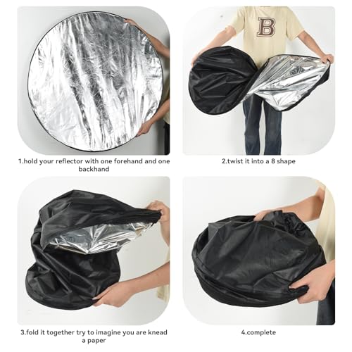 UTEBIT 43"/110cm Photography Reflector with Stand & Clamp, Collapsible Light Reflector with Bag 5 in 1 Multi Disc Translucent/Silver/Gold/White/Black Photography Reflector for Studio&Outdoor Lighting - size: 43 inch