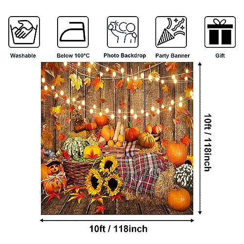 Avezano Fall Pumpkin Photography Backdrop Autumn Harvest Thanksgiving Wood Background Sunflower Hay Baby Shower Party Decorations Photo Booth Prop (10x10ft, 118x118inch) - size: 10x10ft, 118x118inch