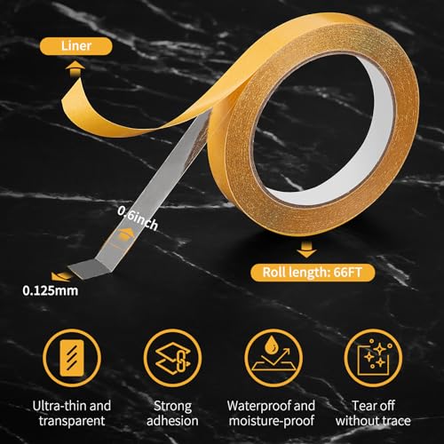Ultra-Thin Clear Double Sided Tape 0.6Inch X 66Feet Two Sides Sticky Tape with Strong Double Stick Adhesive Tape For Rug Fixed,Fixed Balloon,Woodworker, Fashion Clothing, Wall Decor, Cat Training, - size: 0.6Inch x 66Feet