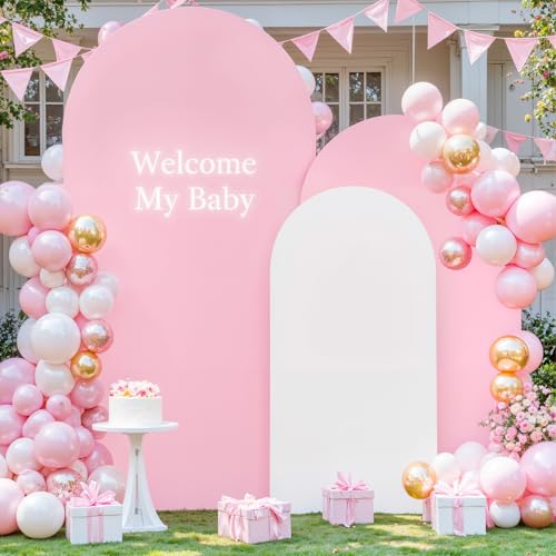 Arch Backdrop Cover White Pink Double-Sided Wedding Arch Covers Spandex Backdrop Stand Cover for Birthday Party Ceremony Bridal Baby Shower Banquet Decoration 6FT 6.6FT 7.2FT 3PCS - color: White Pink, size: 6FT+6.6FT+7.2FT