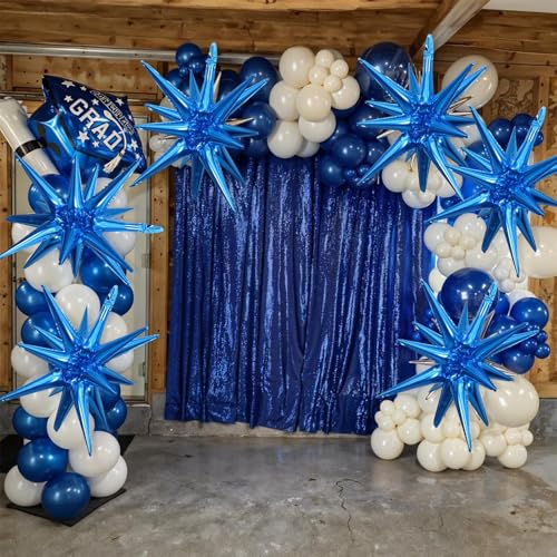 Blue Star Foil Balloons, 22 Inch Blue Explosion Star Cone Spike Balloons Large for Birthday Graduation Wedding Gender Reveal Party Backdrop Decorations - color: Blue