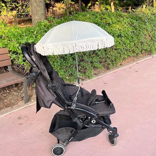 BFYDOAA Baby Outdoor Parasol with Fringe, 26in Clip On Strollers Sun Umbrella Adjustable Children Chair Umbrella for Beach Park Picnic,Photo Props (Light Blue)