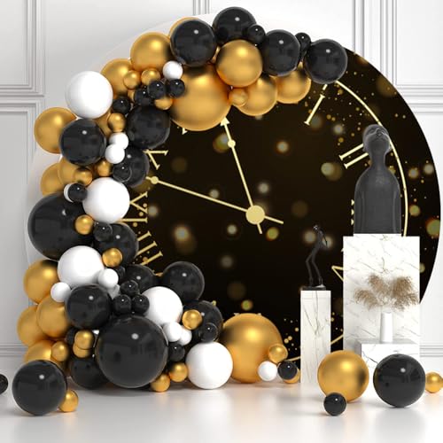 6.5x6.5ft Vintage Black Gold Clock Round Backdrop Cover Happy New Year Photography Background for New Year Eve Party New Year's Countdown Family Party Congrats Grad Celebration Portrait Supply - color: Black, size: 6.5x6.5ft-Diameter