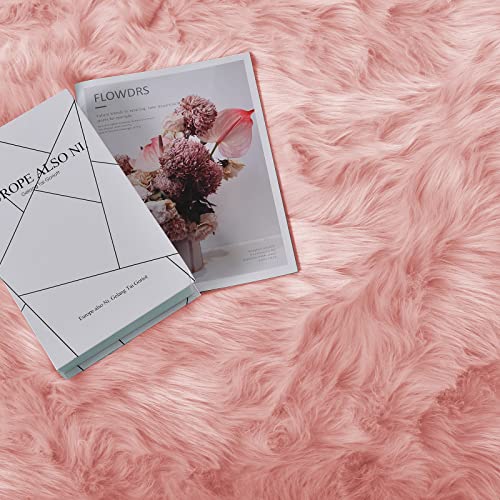 Goolela Pink Fluffy Fuzzy Furry Runner Rug 2X6 Light Pink Faux Sheepskin Fur Rug for Girls Bedroom Bedside Rug Plush Shaggy Washable Rectangle - color: Light Pink, size: 2' x 6' (Rectangular)